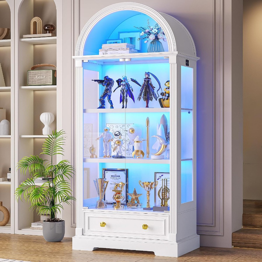 Glass Cabinet Display - Arched Display Cabinet with Glass Doors,