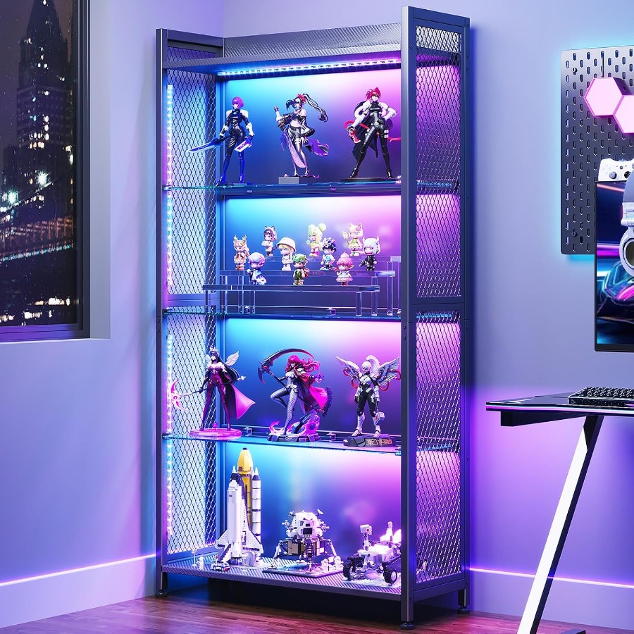 Glass Cabinet Display - Display Case with Glass Shelves, RGB