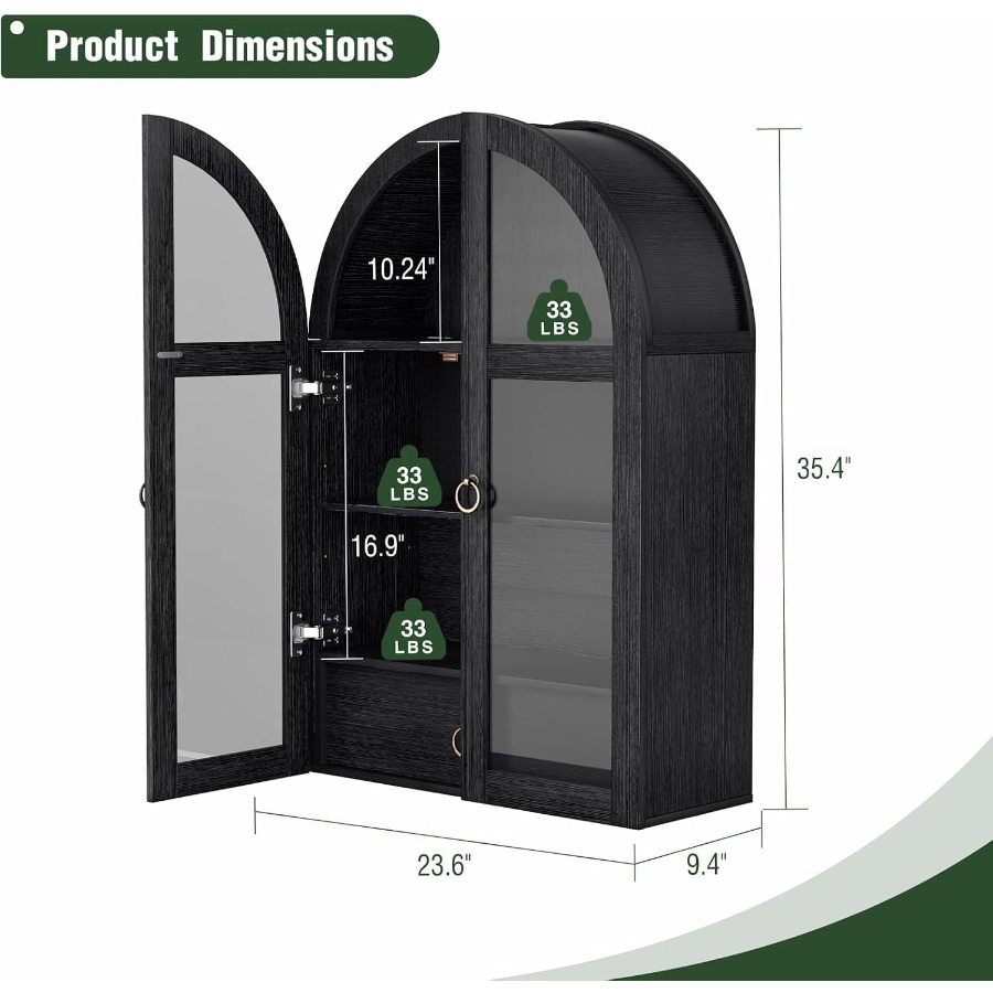Arched Wall Cabinet with Tempe - đánh giá và giá Glass Cabinet Display